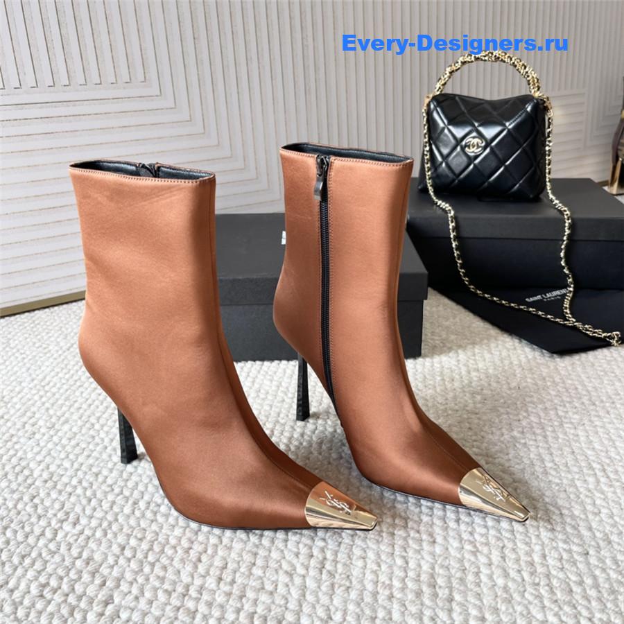 Sa1nt Lau*nt brown metal toe high heel ankle boots