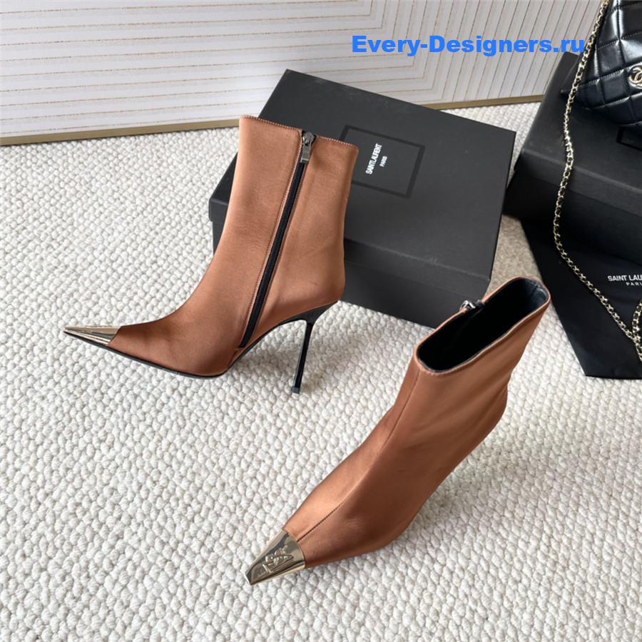 Sa1nt Lau*nt brown metal toe high heel ankle boots