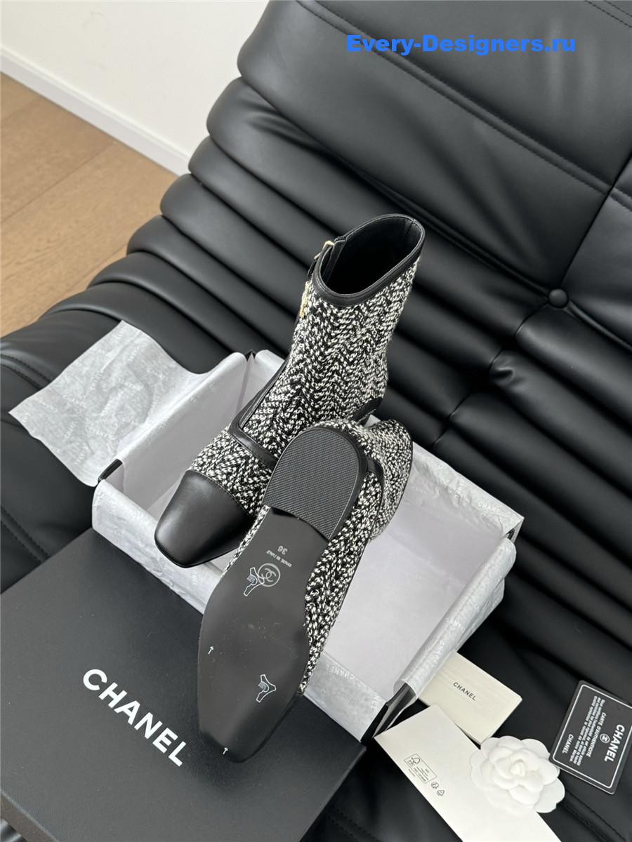 Ch**el women logo black tweed ankle boots