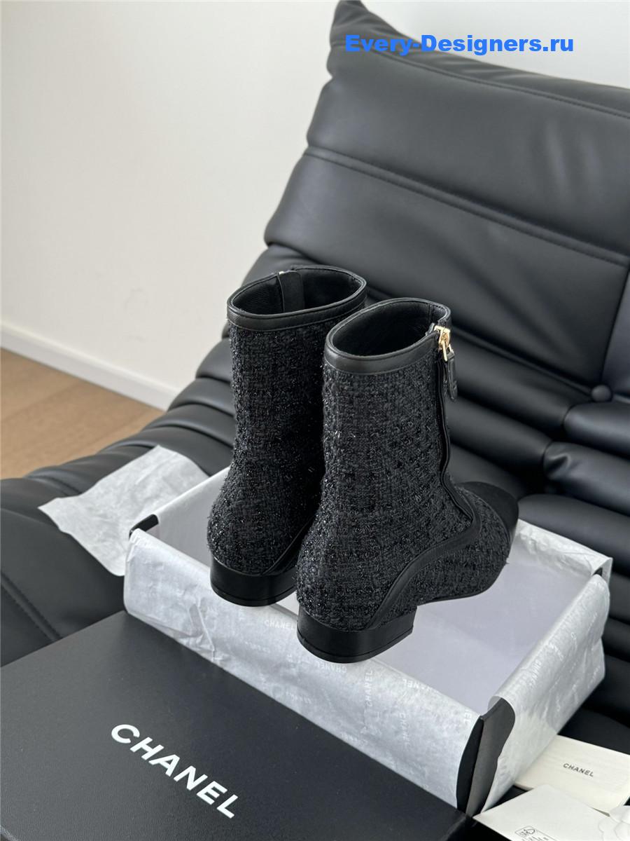 Ch**el logo black tweed ankle boots