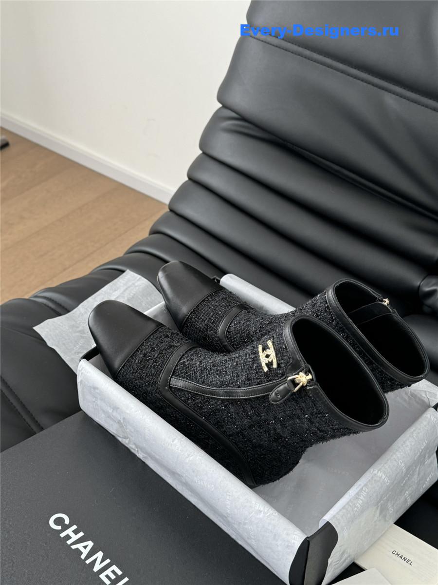Ch**el logo black tweed ankle boots