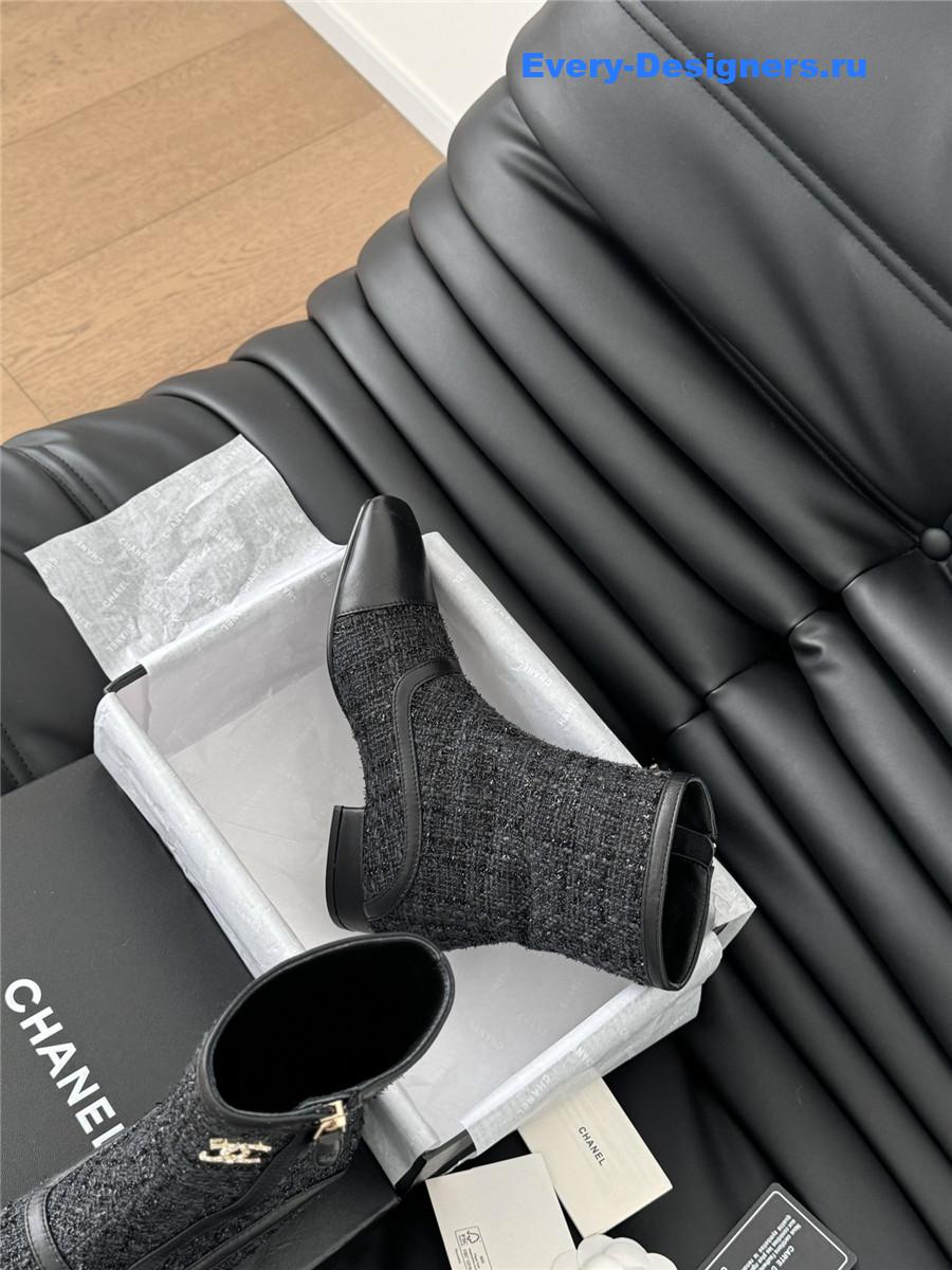 Ch**el logo black tweed ankle boots