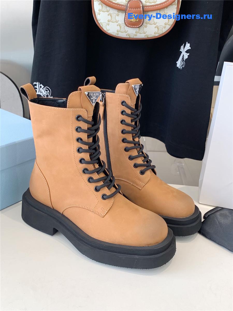 Pra*a triangle logo brown high top boots