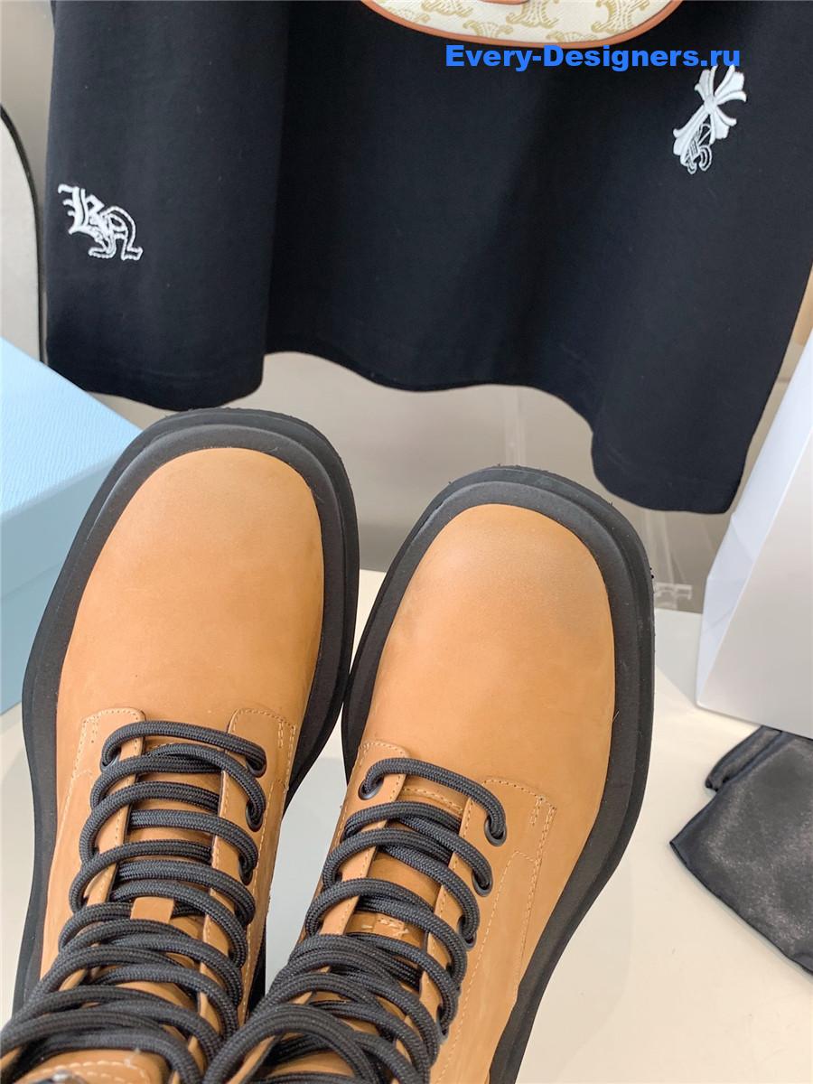 Pra*a triangle logo brown high top boots