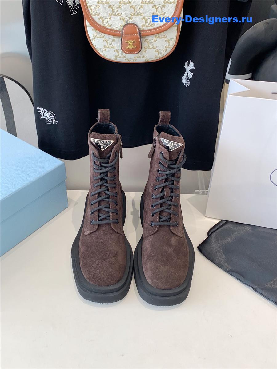 Pra*a suede triangle logo brown high top boots