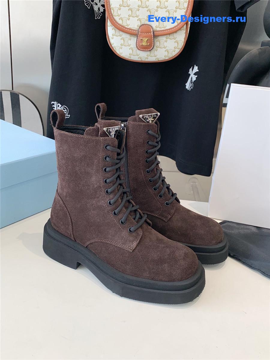Pra*a suede triangle logo brown high top boots