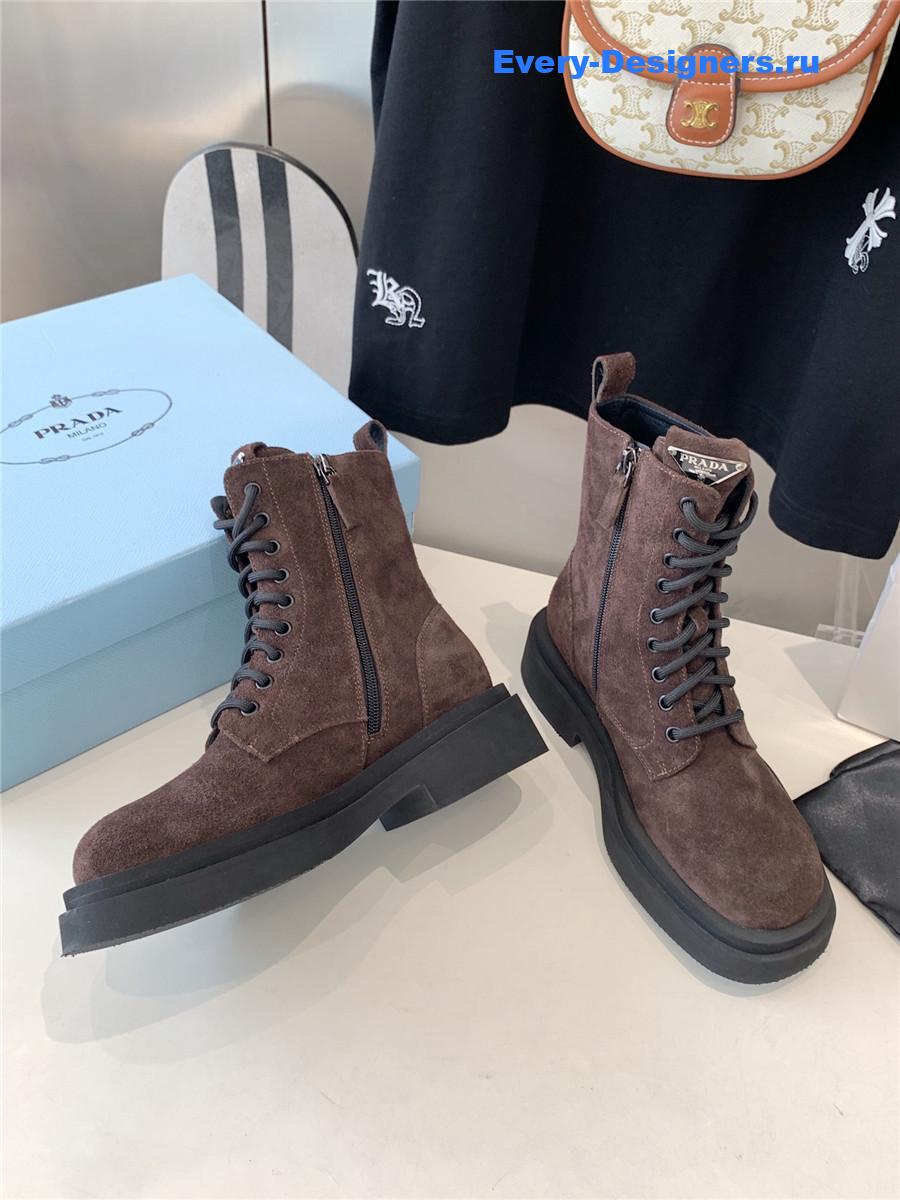 Pra*a suede triangle logo brown high top boots