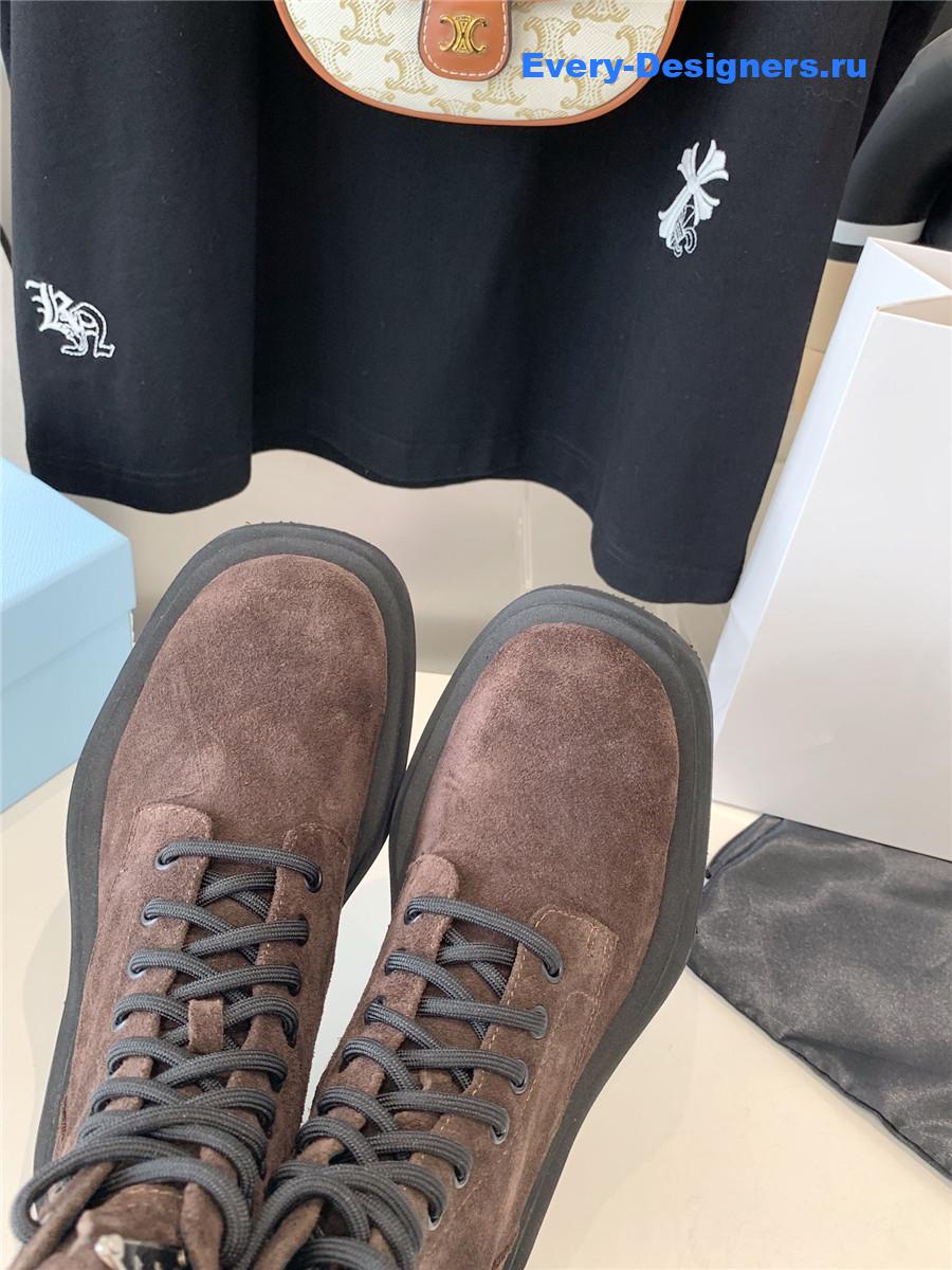 Pra*a suede triangle logo brown high top boots