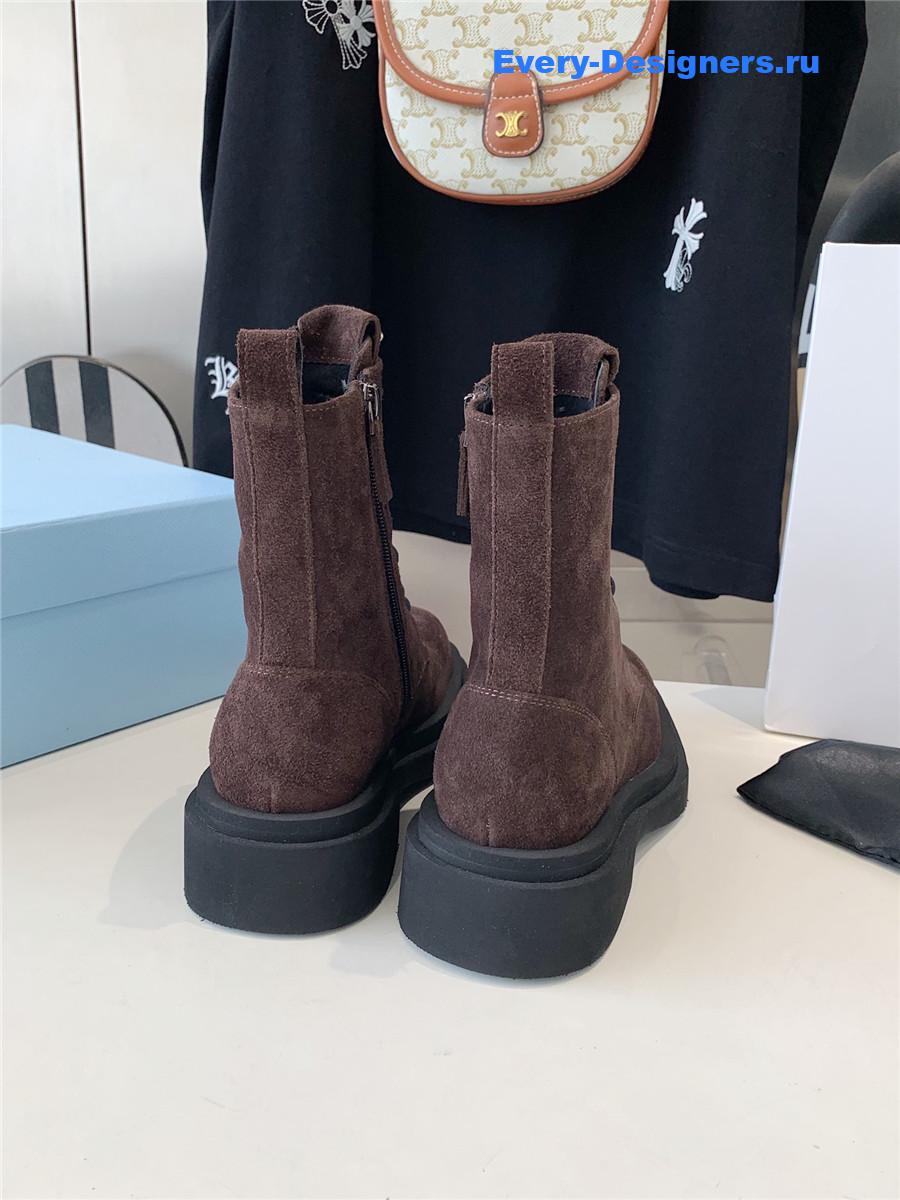 Pra*a suede triangle logo brown high top boots