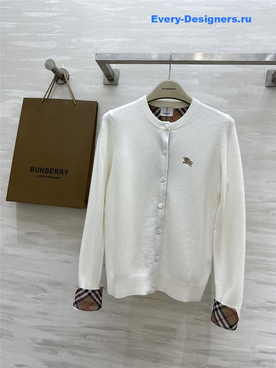 Bv*b*rry check wool knit cardigan white