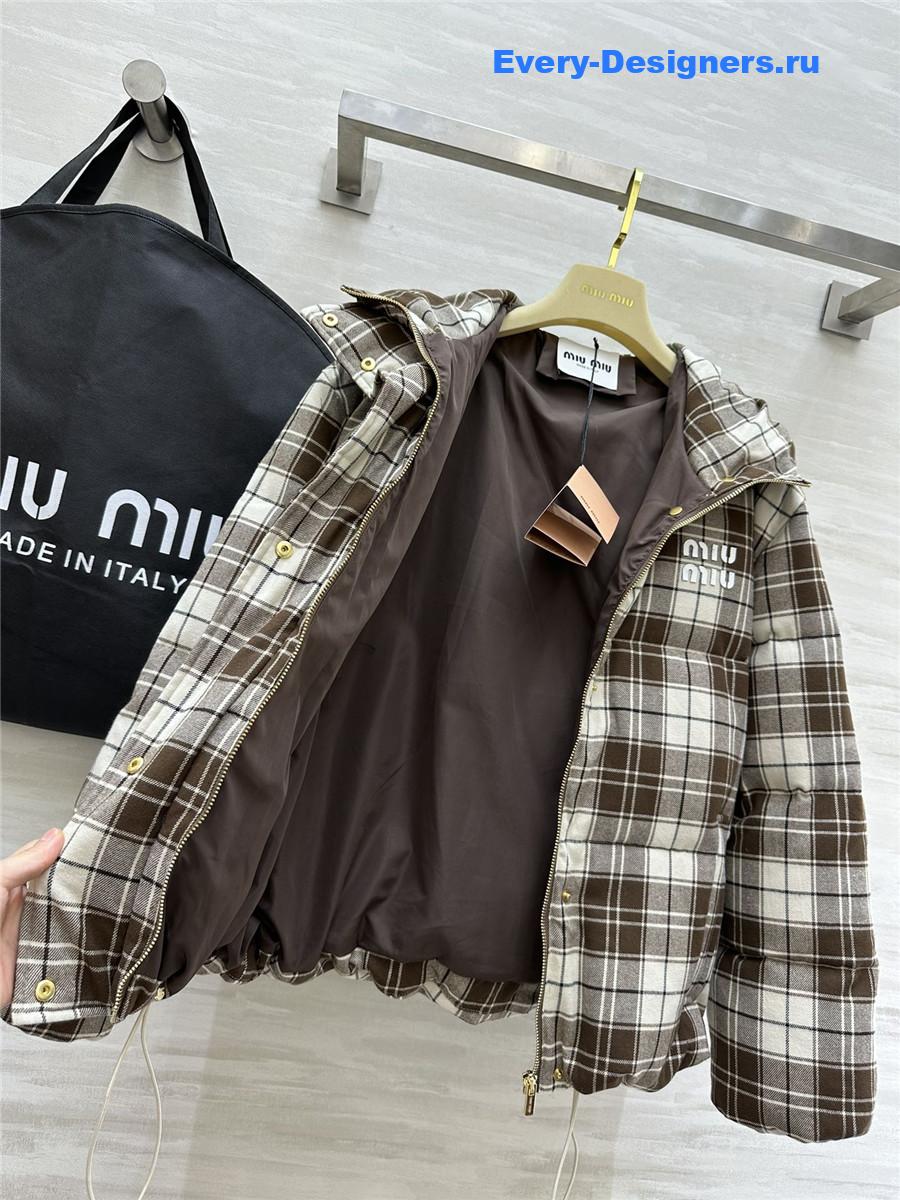 M1um1u check hooded down jacket