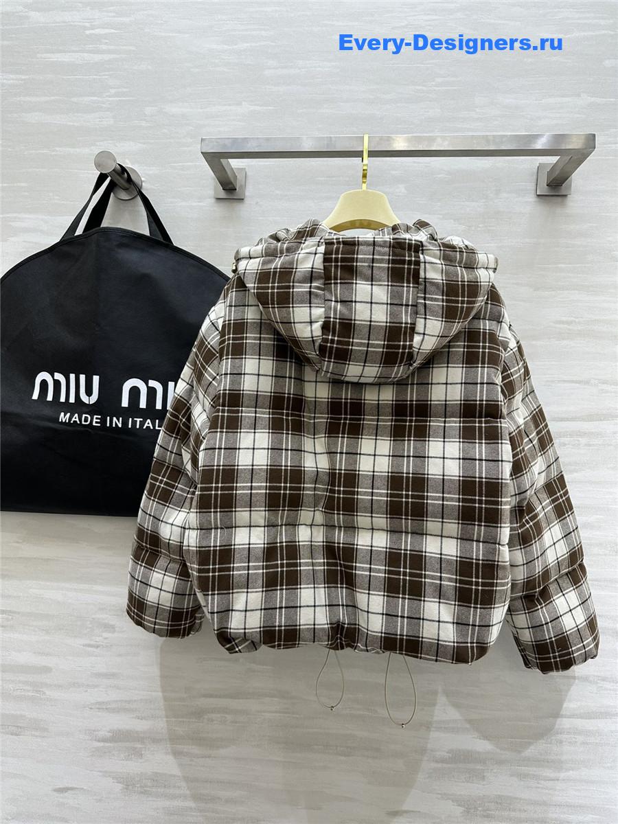 M1um1u check hooded down jacket