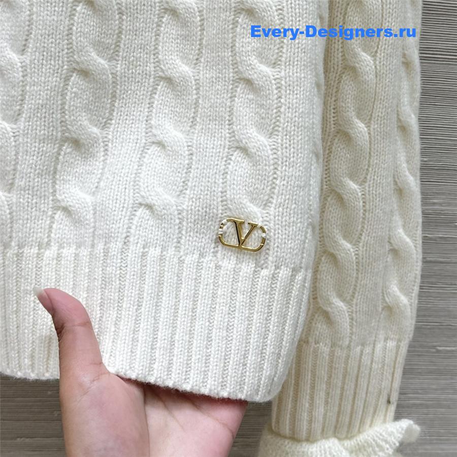 Va1e*ntin0 lace cuffs cashmere sweater white