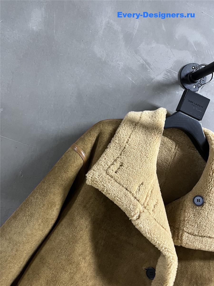 Y51 distressed leather shearling coat