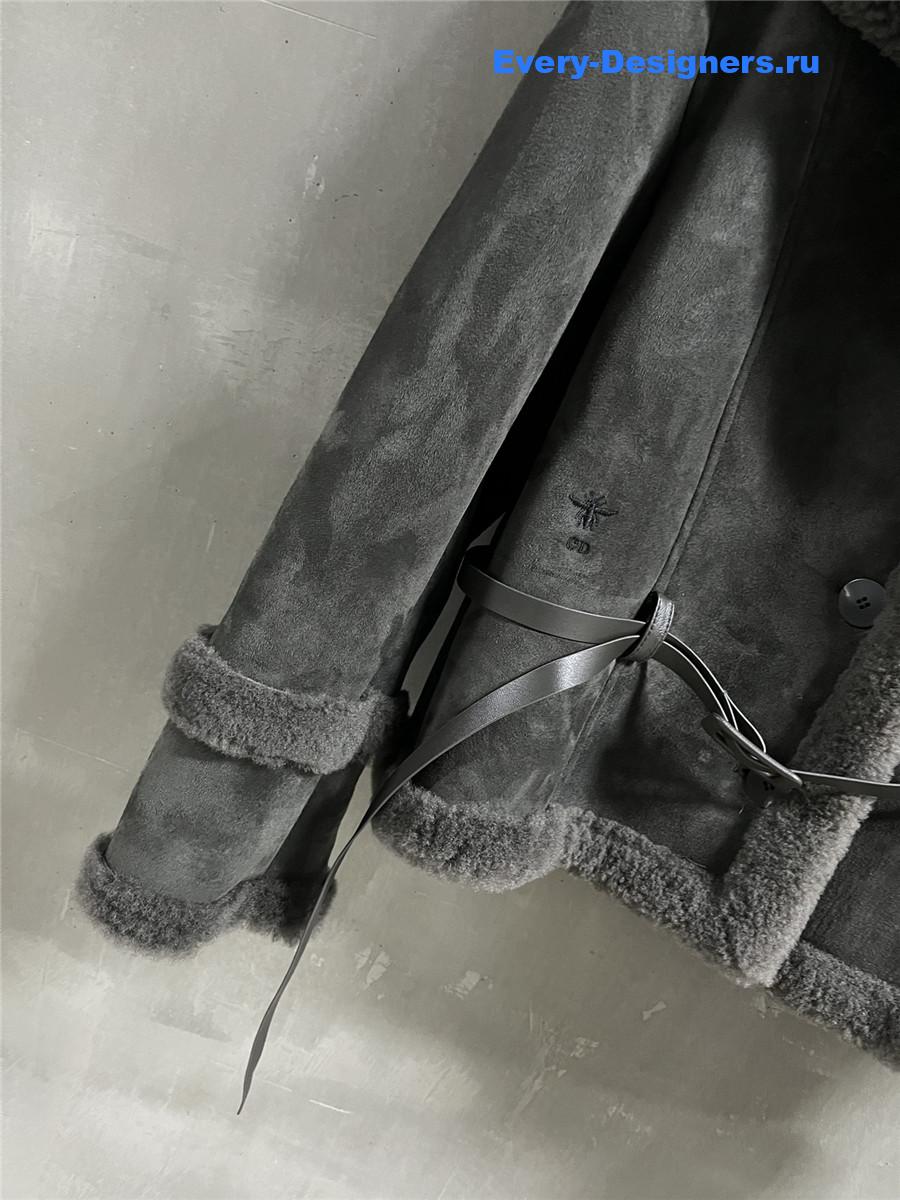 D10r grey sheep skin real fur coat