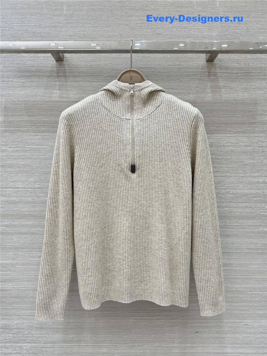 BC Half-Zip Hooded Cashmere Sweater off-white