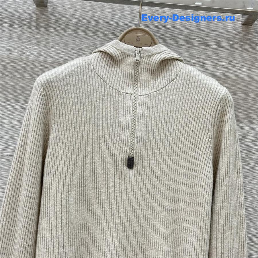 BC Half-Zip Hooded Cashmere Sweater off-white