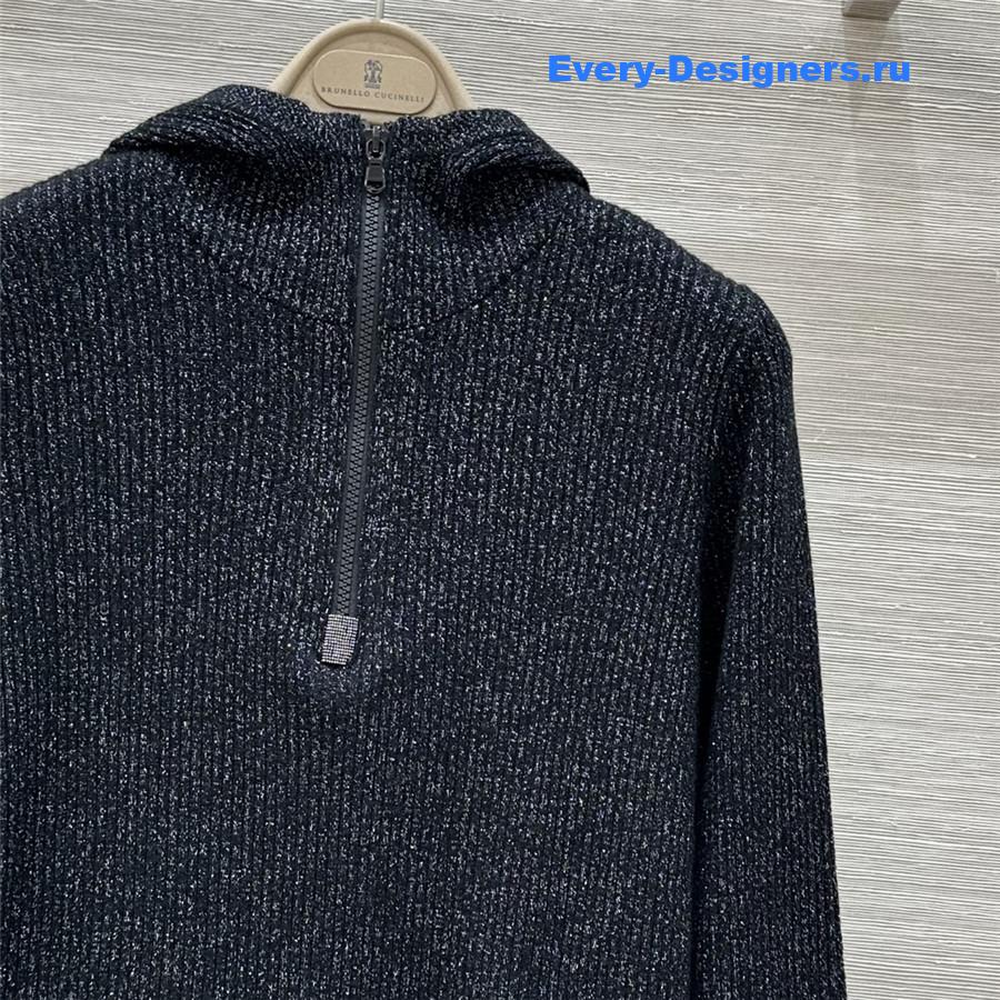 BC Half-Zip Hooded Cashmere Sweater in Grey