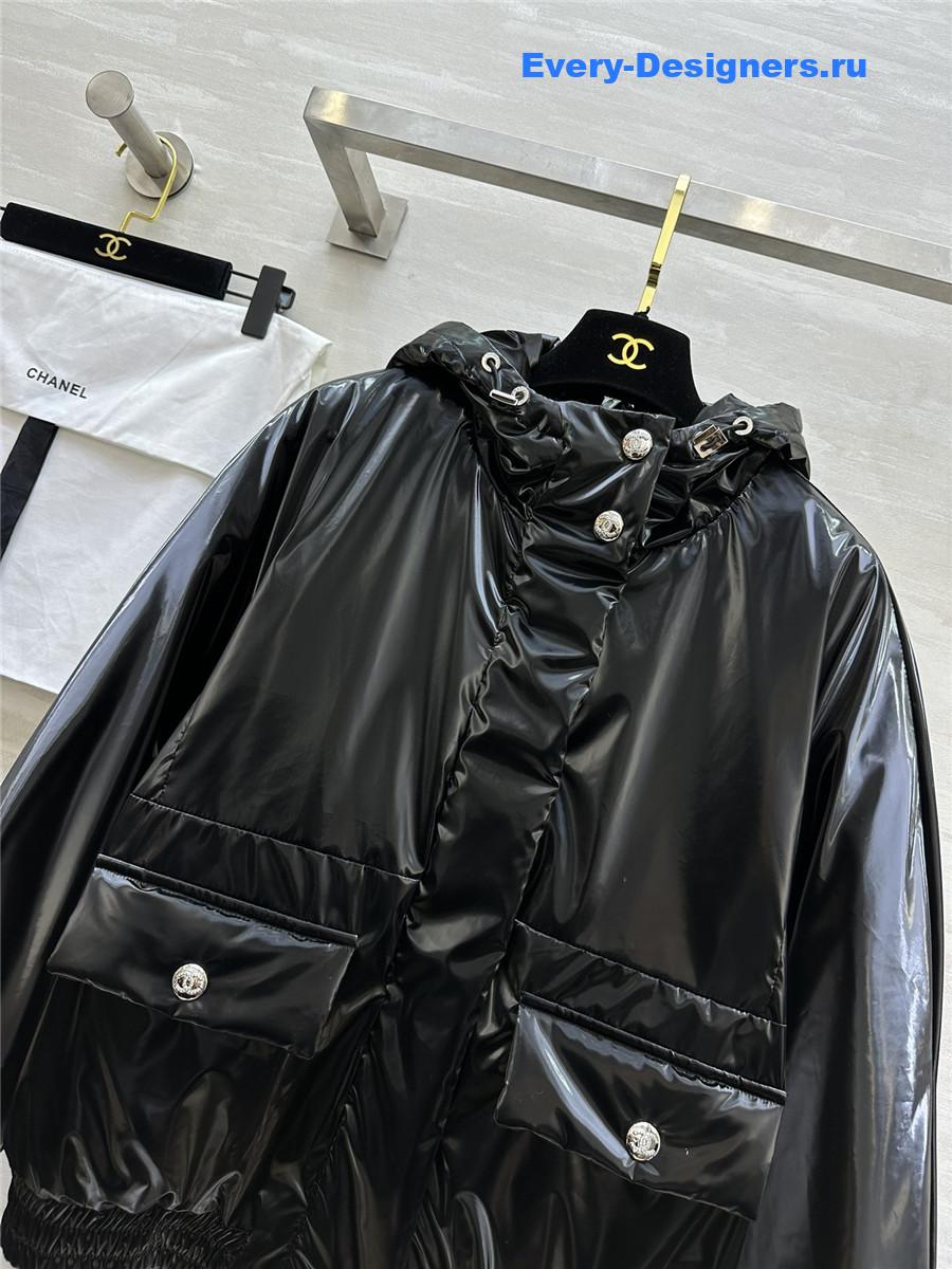 Ch**el sequined hooded puffer jacket