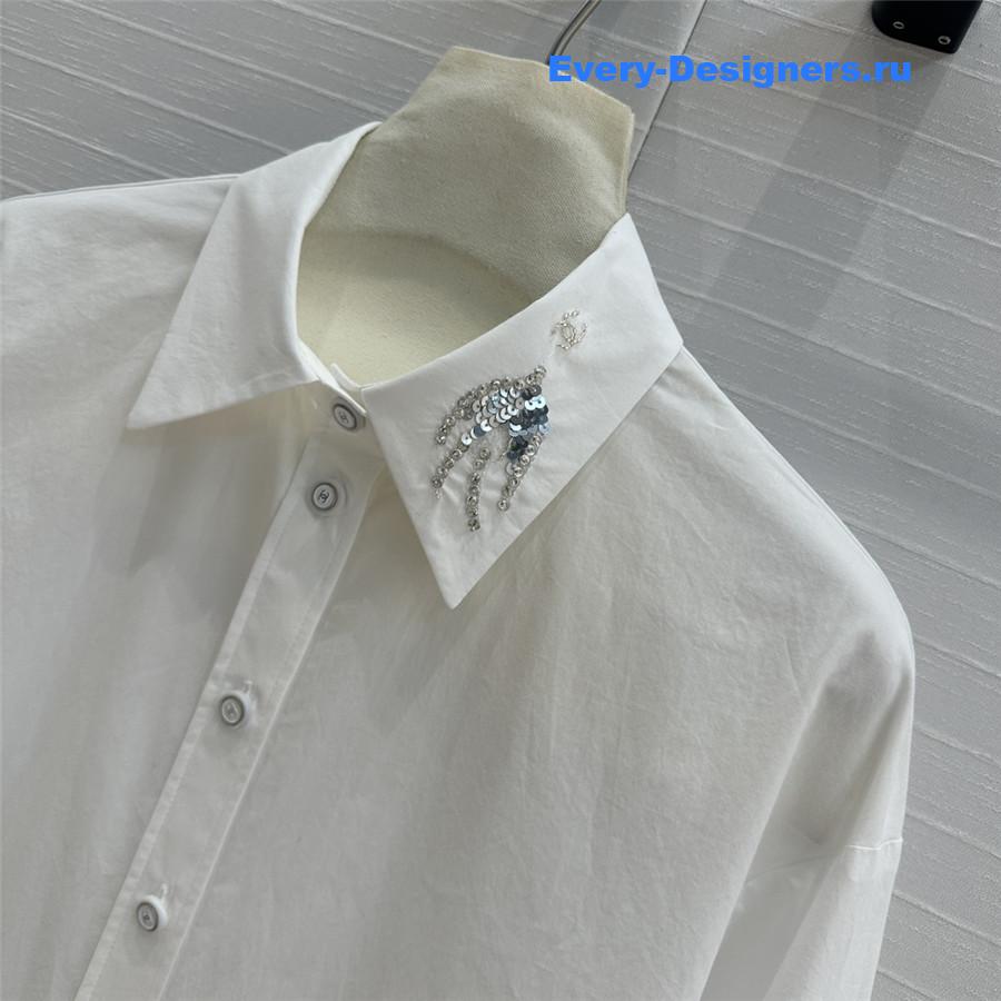 Ch**el sequin embroidered collar shirt