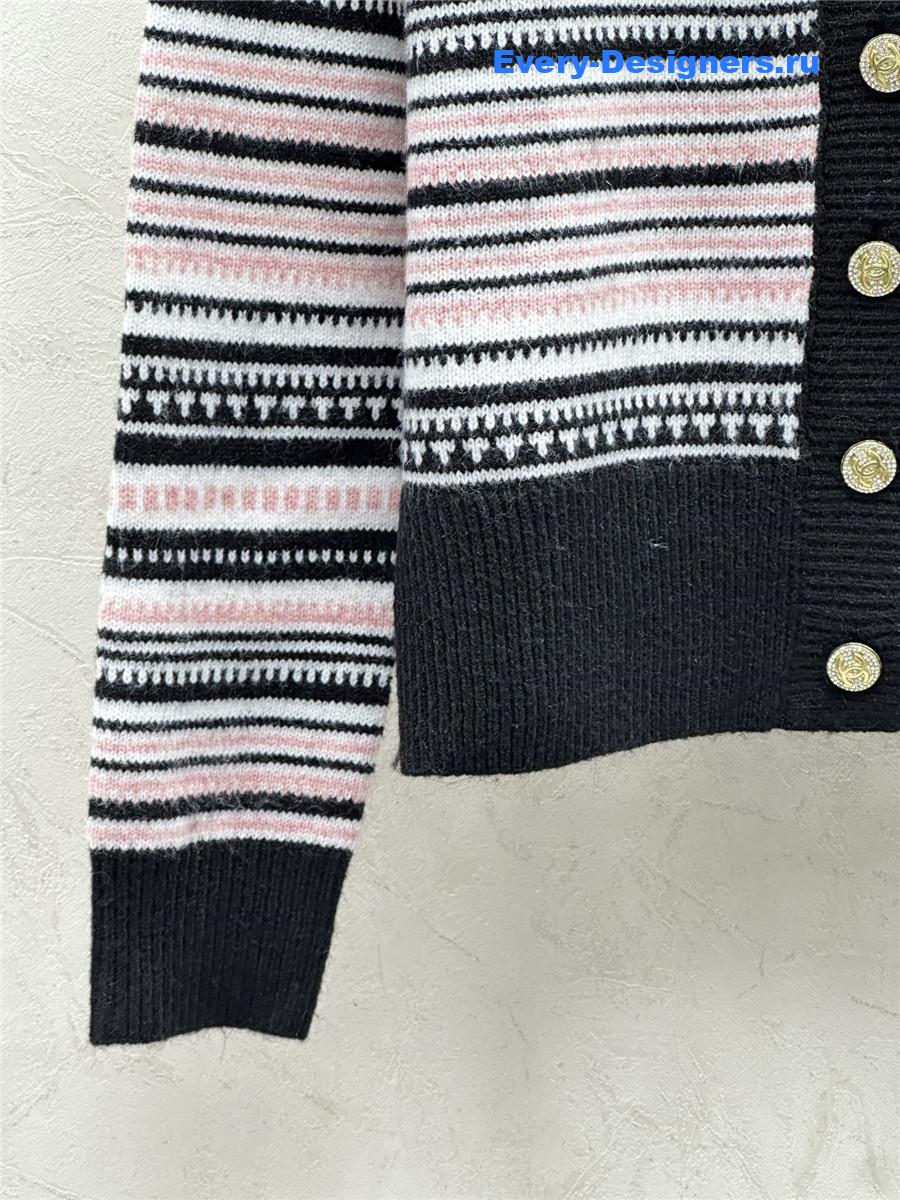 Ch**el logo multicolor stripe wool cardigan