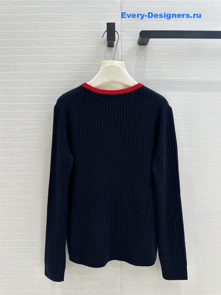 Miu Miu Ribbed V-Neck Cashmere Sweater
