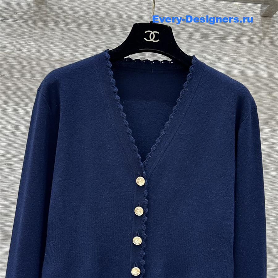 Ch**el v-neck crochet-trim cardigan in navy