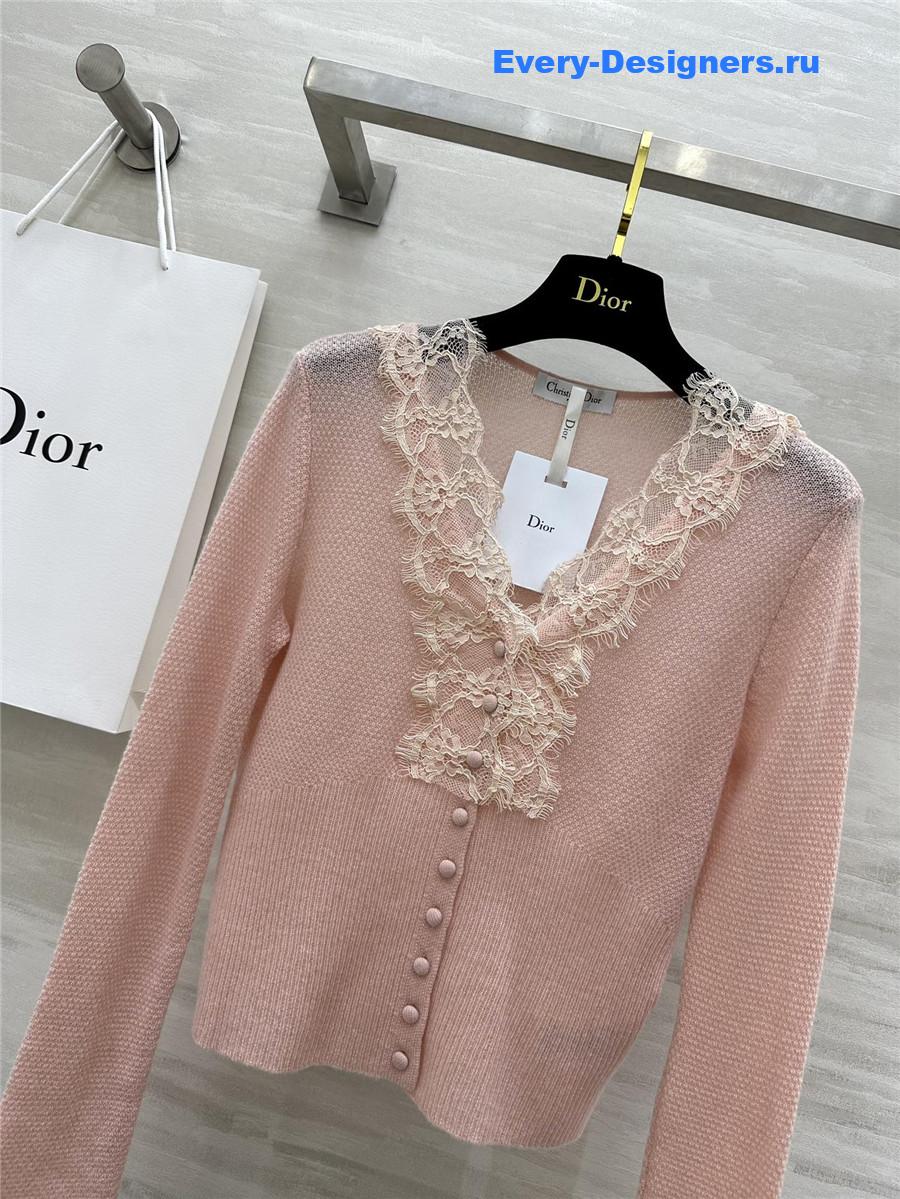 D10r v-neck lace trim cardigan pink