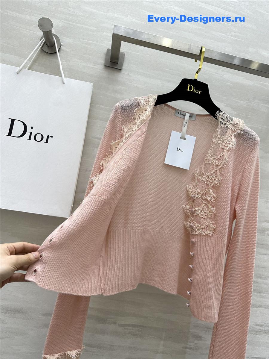 D10r v-neck lace trim cardigan pink