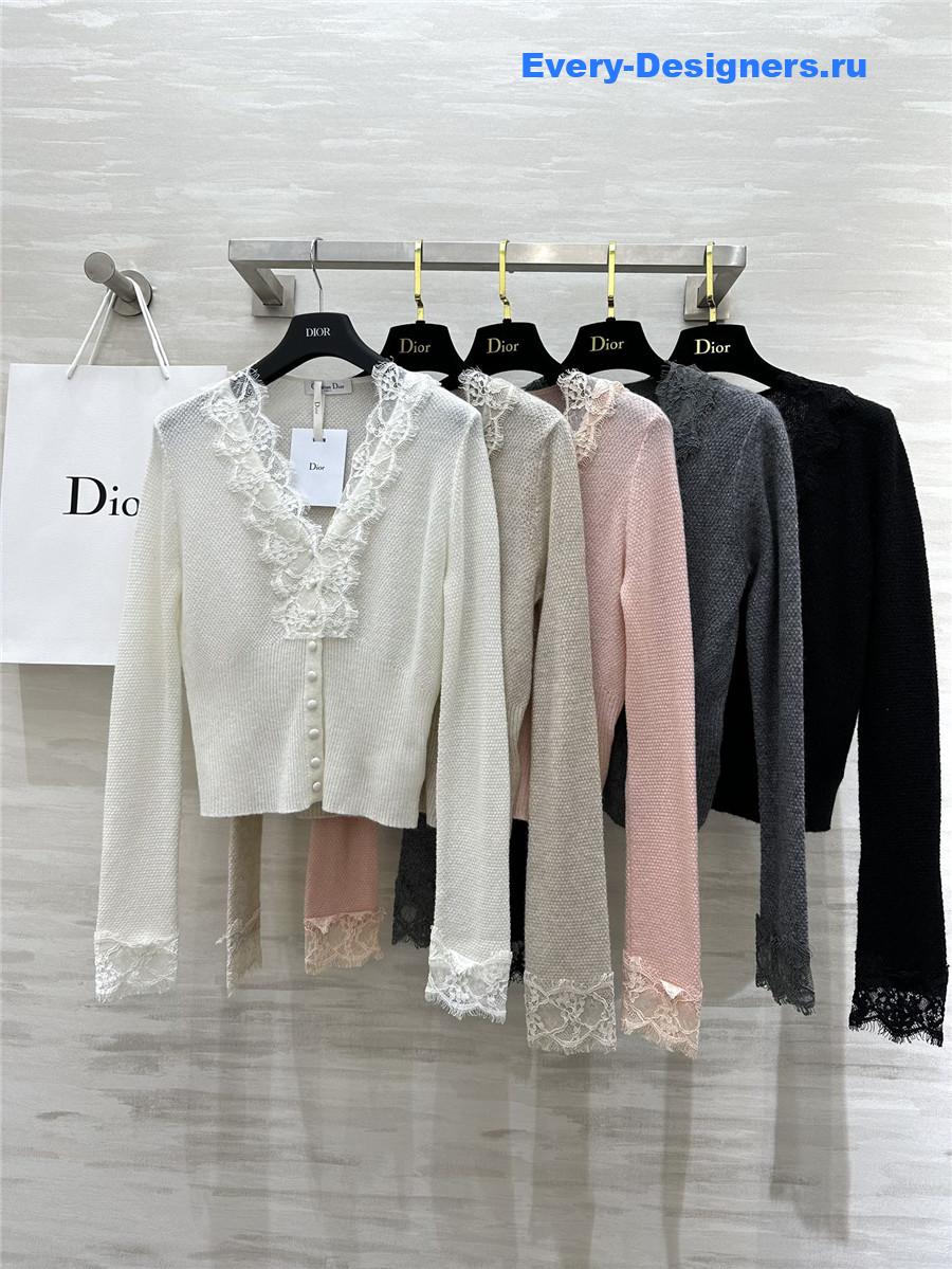 D10r v-neck lace trim cardigan pink