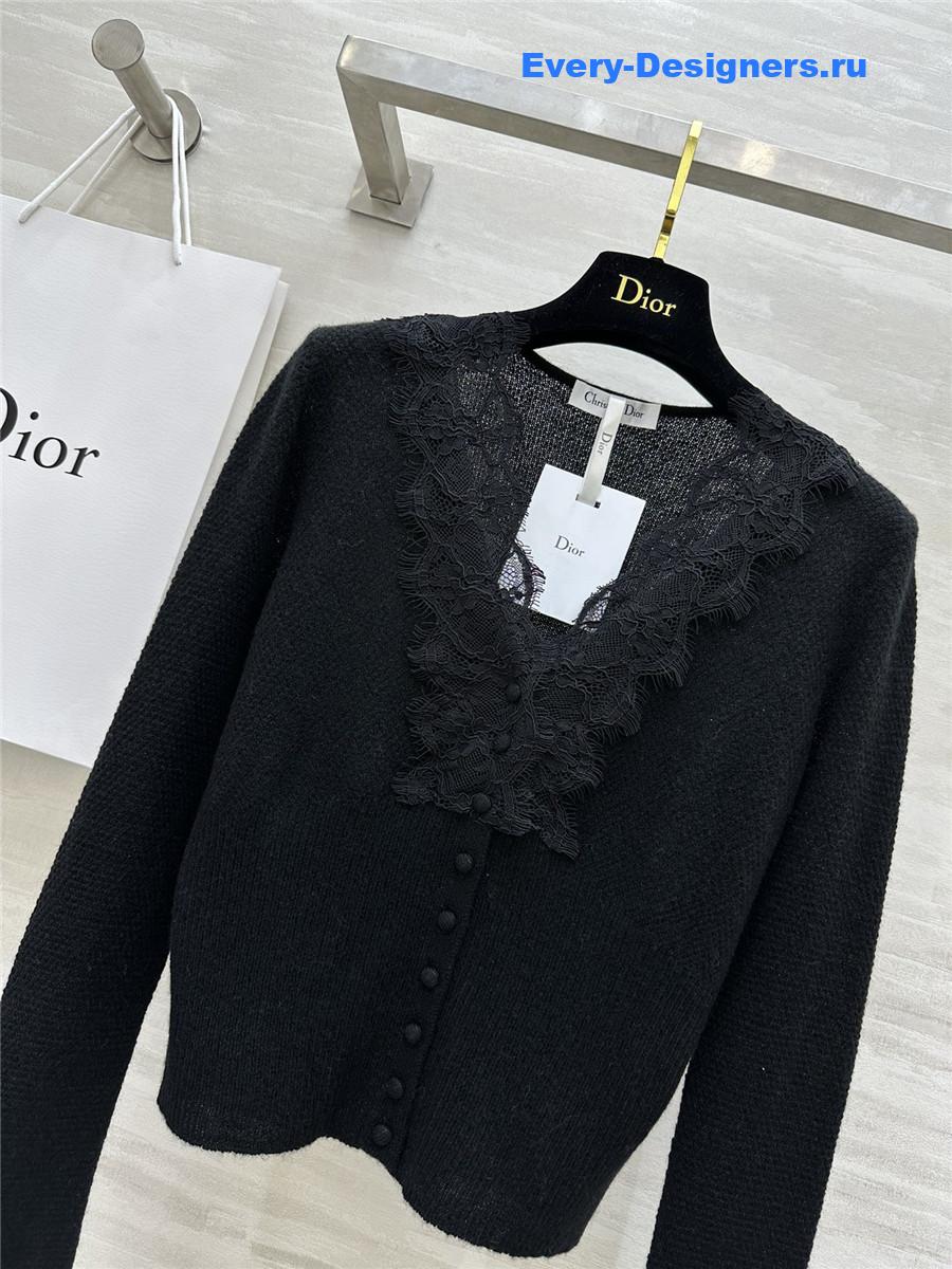 D10r v-neck lace trim cardigan black