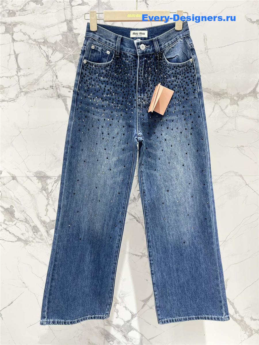 M1um1u rhinestone denim trousers