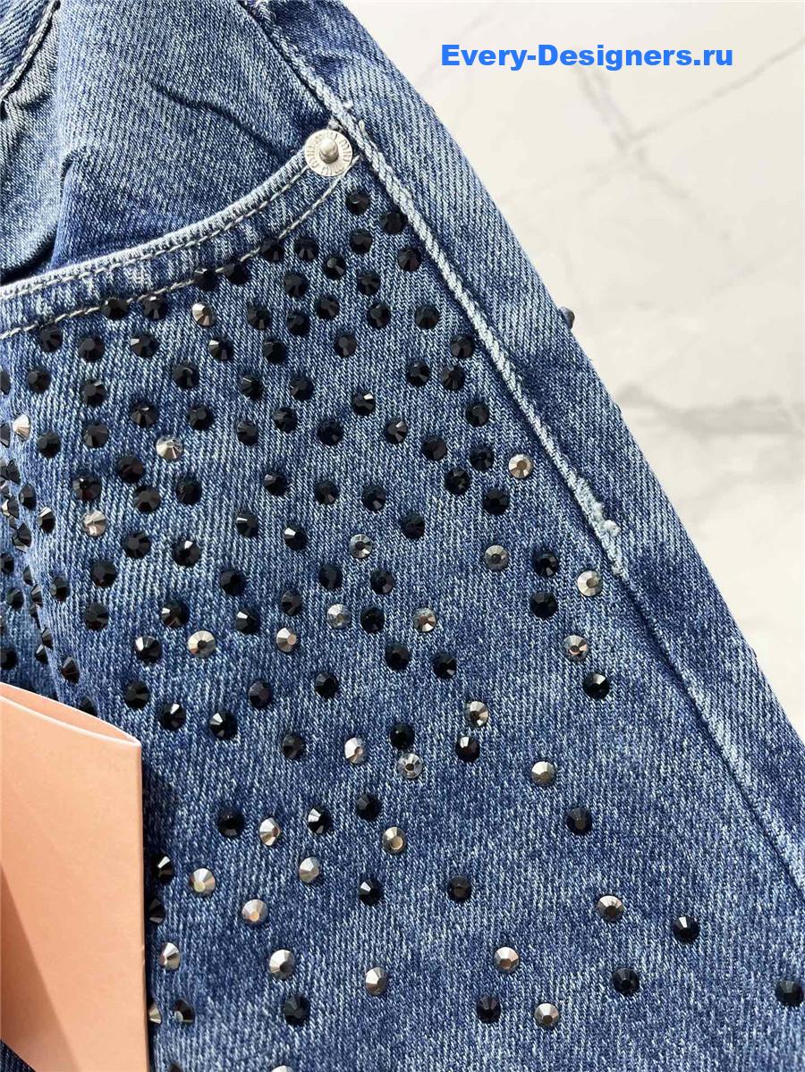 M1um1u rhinestone denim trousers