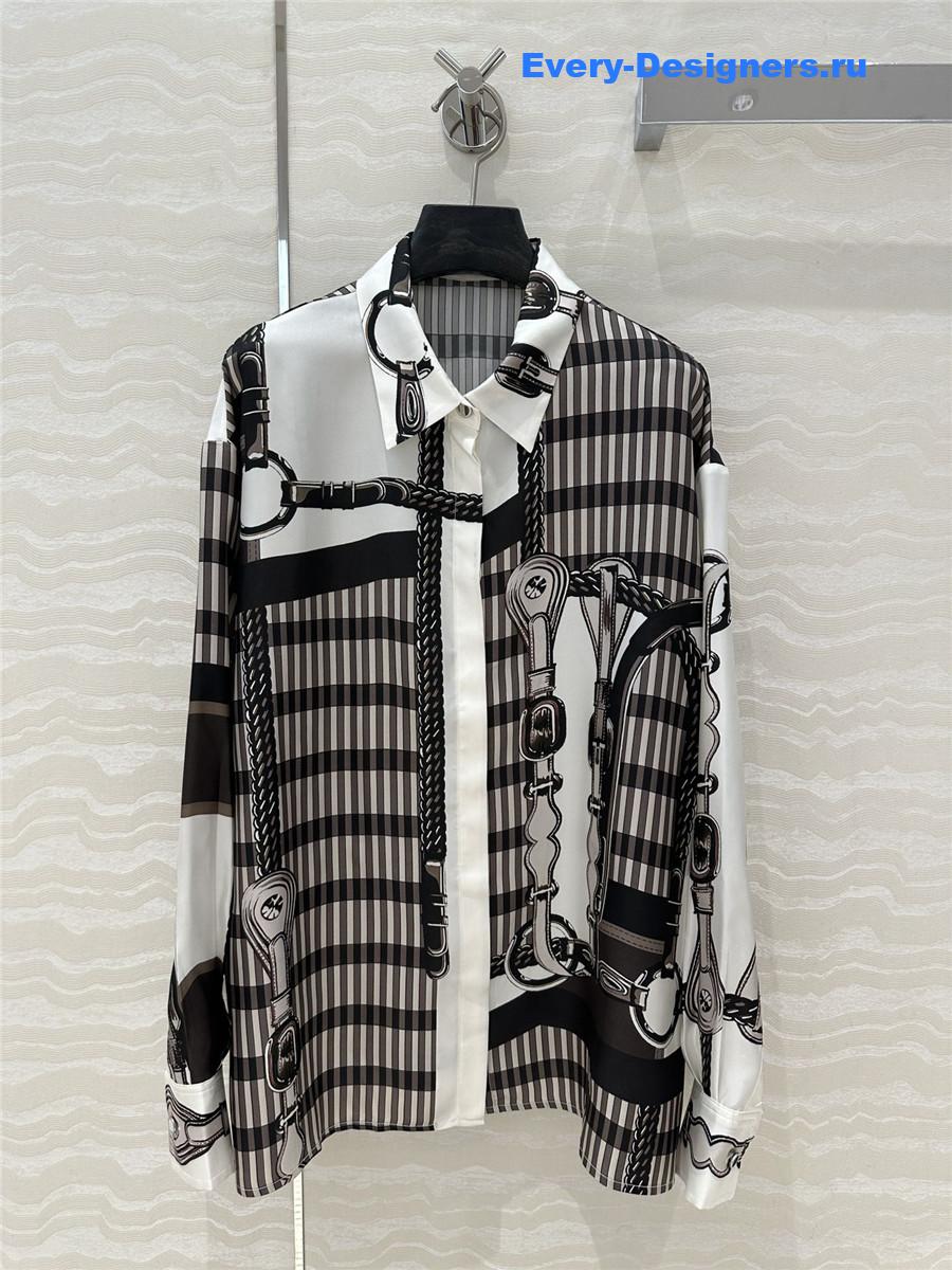 H**me5 saddle leather button print silk shirt