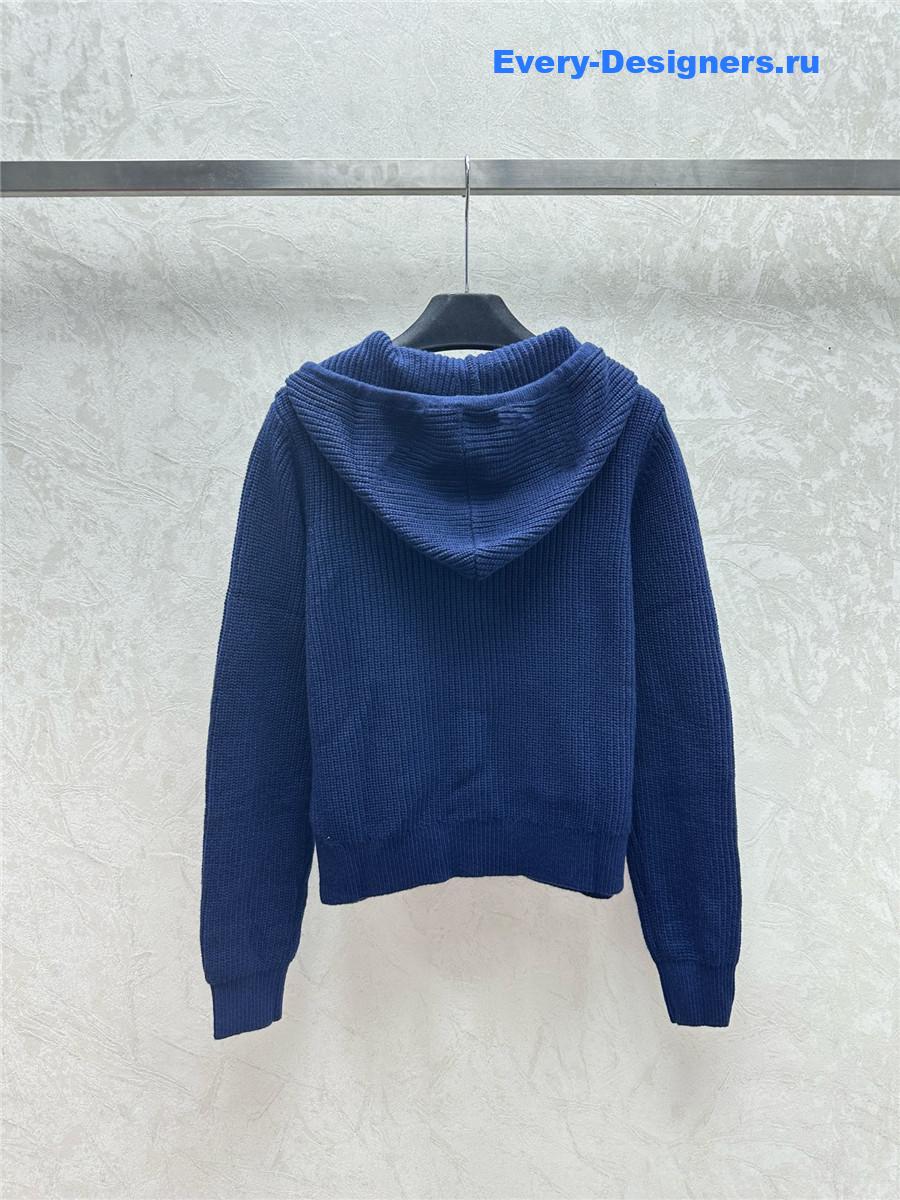 Y51 rib-knit zip-up hooded cardigan blue