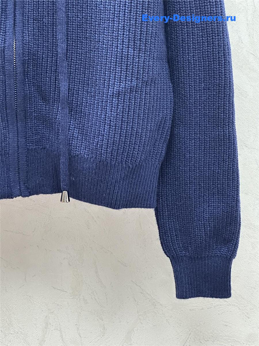 Y51 rib-knit zip-up hooded cardigan blue
