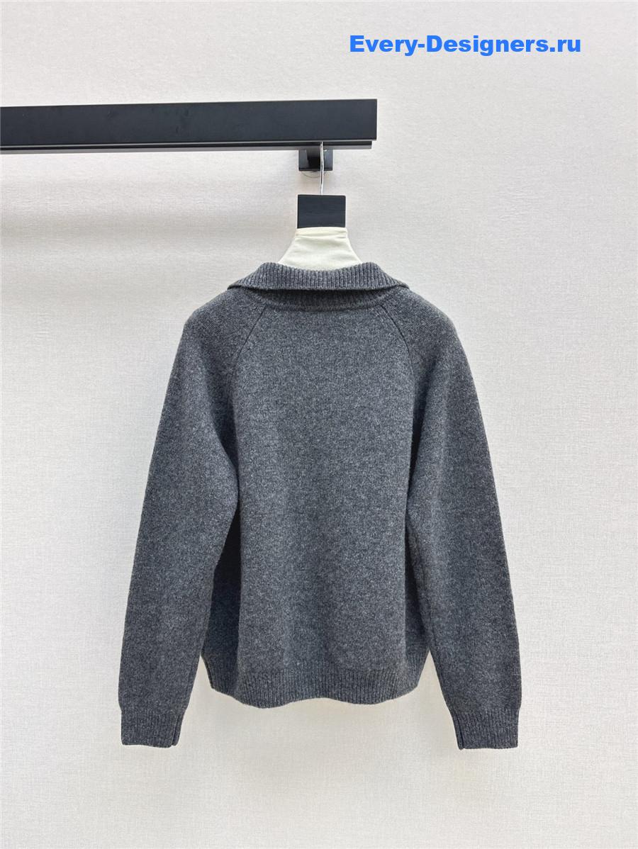 Pra*a lapel v-neck trim sweater grey