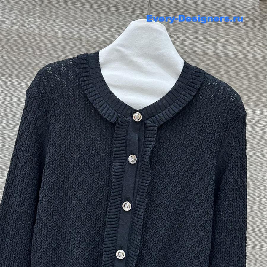 Ch**el lace trim knitted cardigan in black