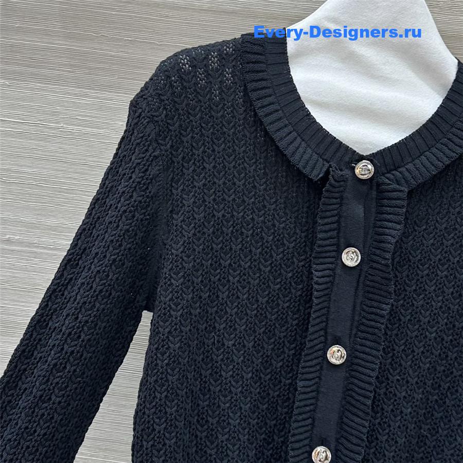 Ch**el lace trim knitted cardigan in black