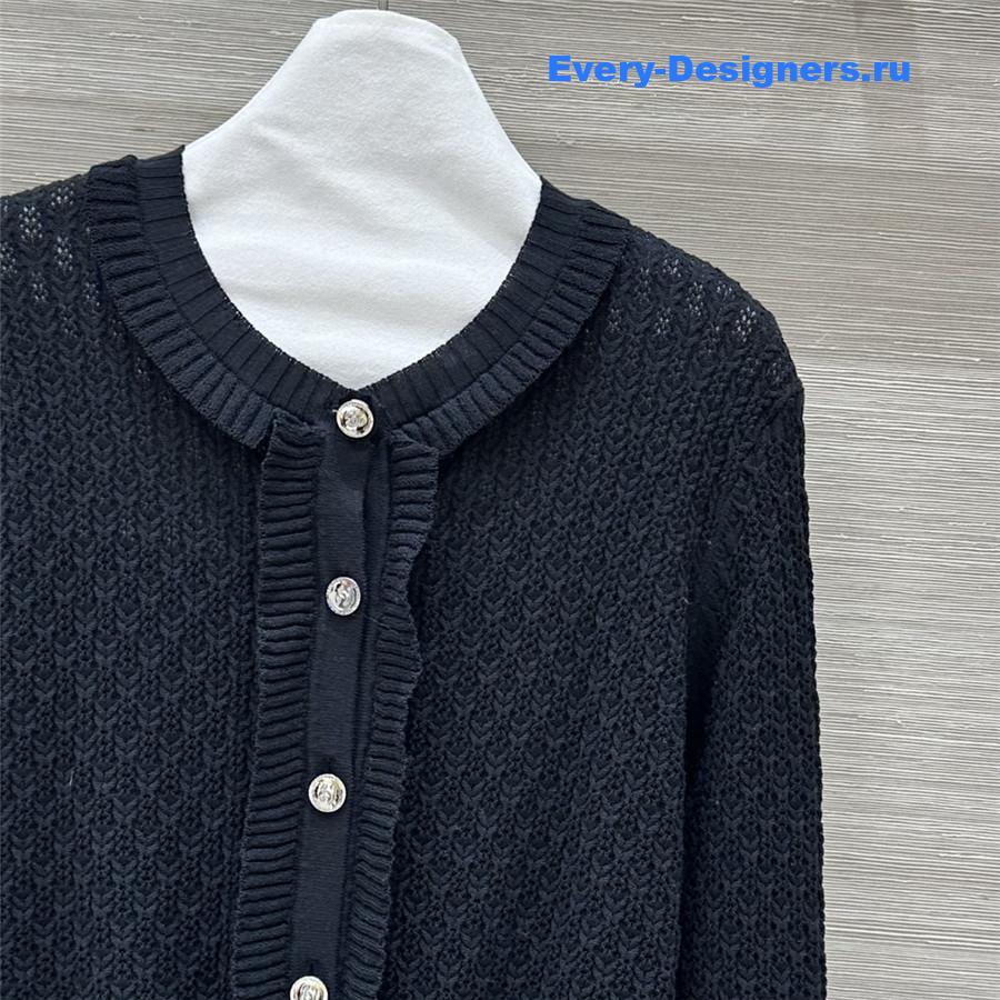 Ch**el lace trim knitted cardigan in black