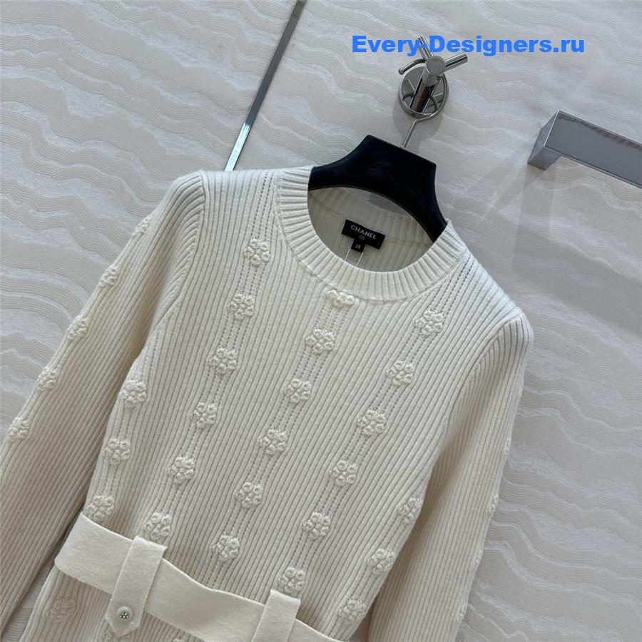 Ch**el belted jacquard rib sweater white