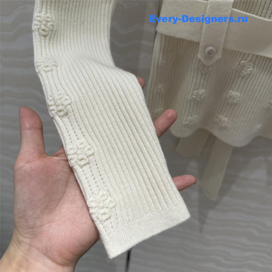 Ch**el belted jacquard rib sweater white