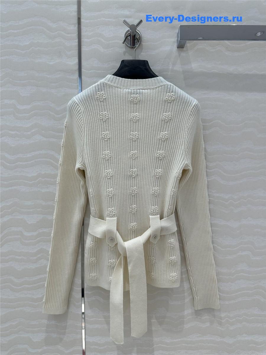 Ch**el belted jacquard rib sweater white