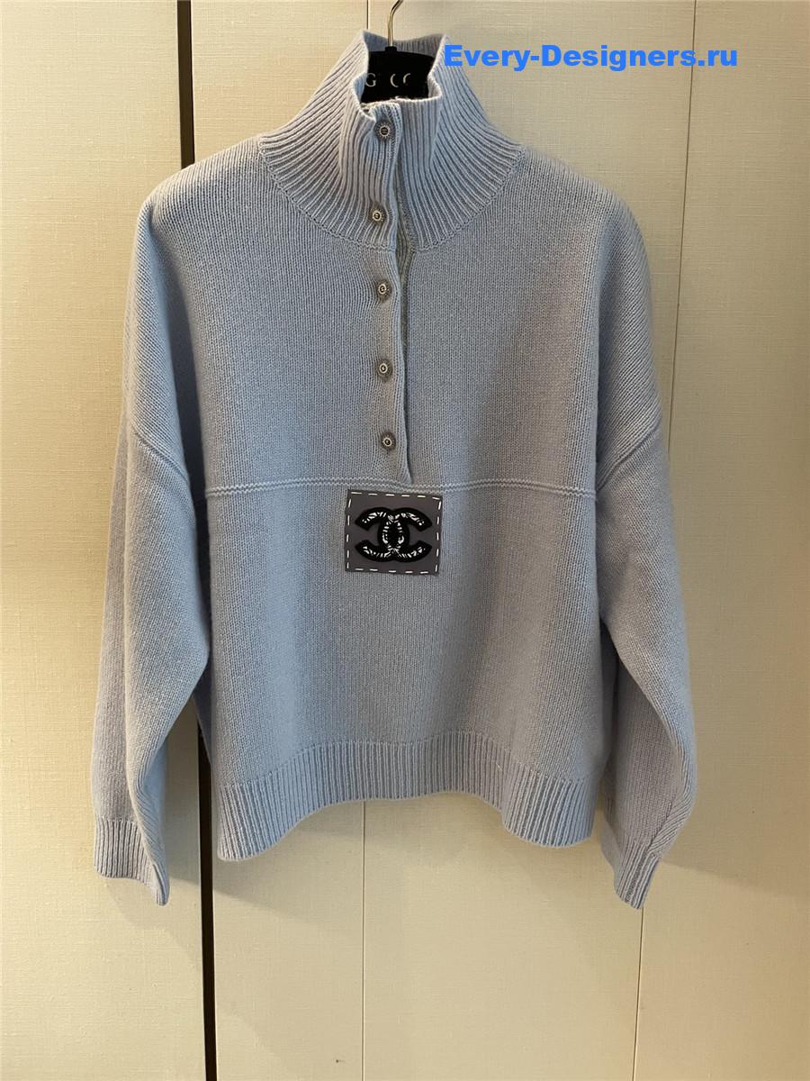 Ch**el patch turtleneck rib pullover grey