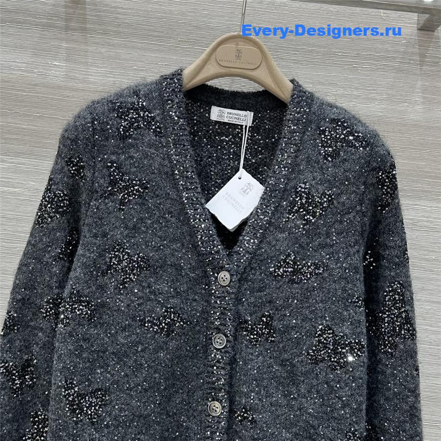 BC Jacquard Embellished Mohair Cardigan in Grey