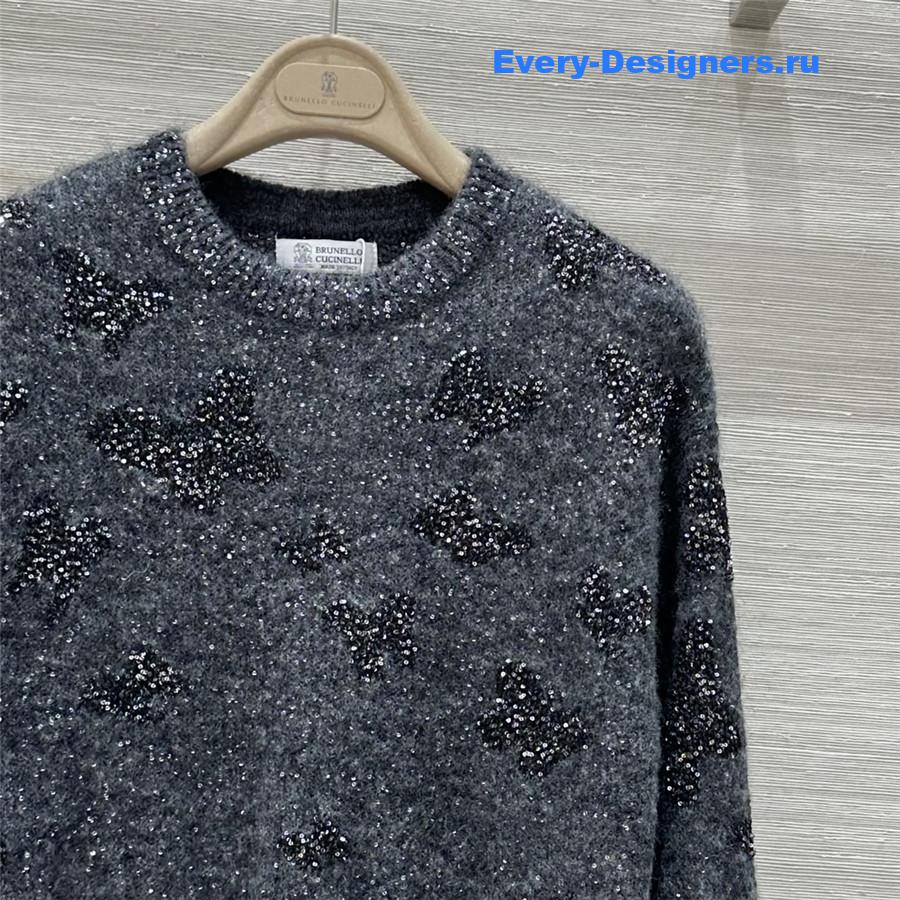 BC Jacquard Embellished Mohair Sweater in Grey
