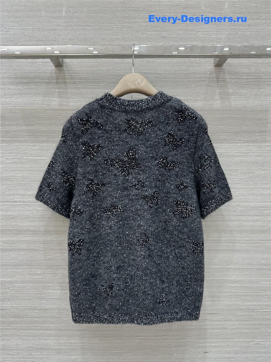 BC Embellished Short-Sleeve Mohair Top in Grey