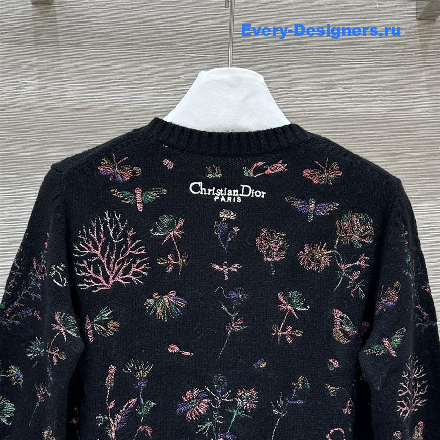 D10r floral embroidery rib-knit cardigan black