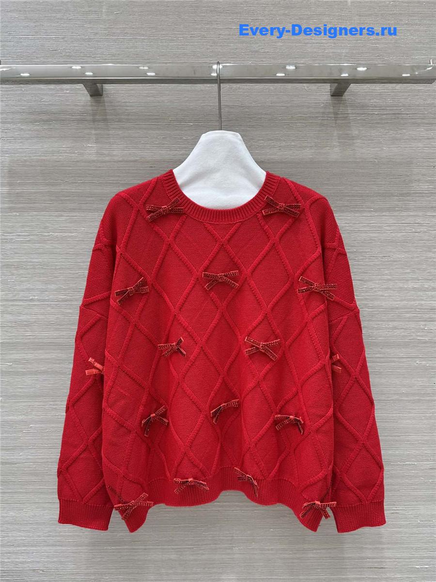 Va1e*ntin0 bow-embellished red cashmere sweater