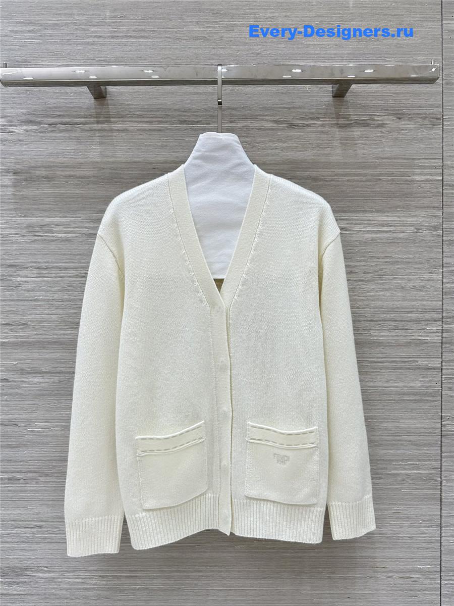 F**di white pocket cashmere cardigan